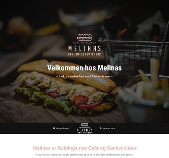 Melinas hjemmeside forside preview