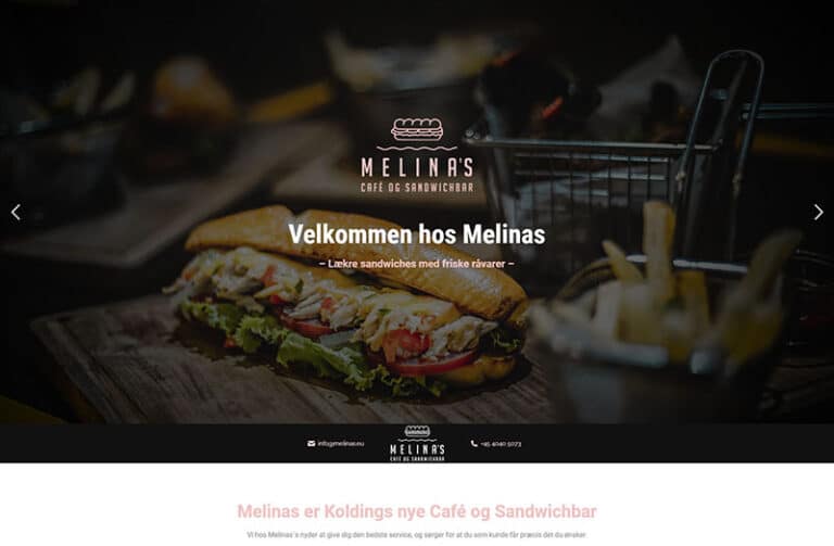 Melinas hjemmeside forside preview